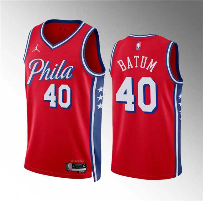 Men%27s Philadelphia 76ers #40 Nicolas Batum Red Statement Edition Stitched Jersey Dzhi